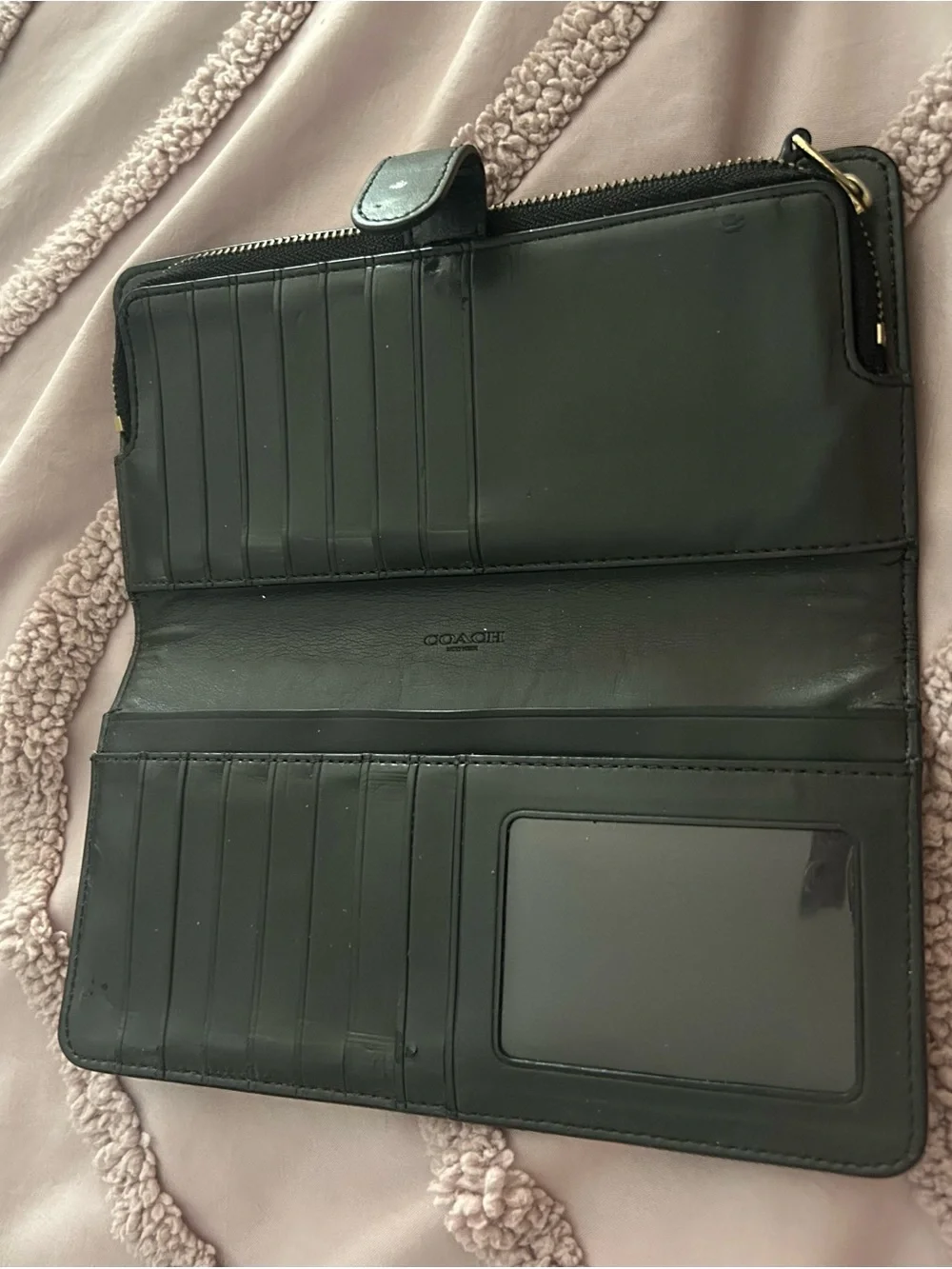 Coach Black Leather Wallet with Gold Logo Accent